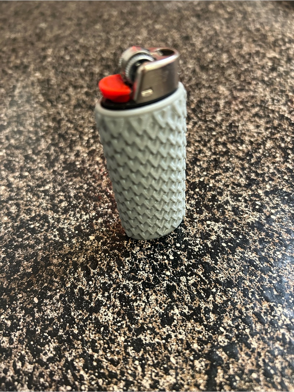 Silicone Grip Lighter Sleeve Cover - Gray with Red Accent